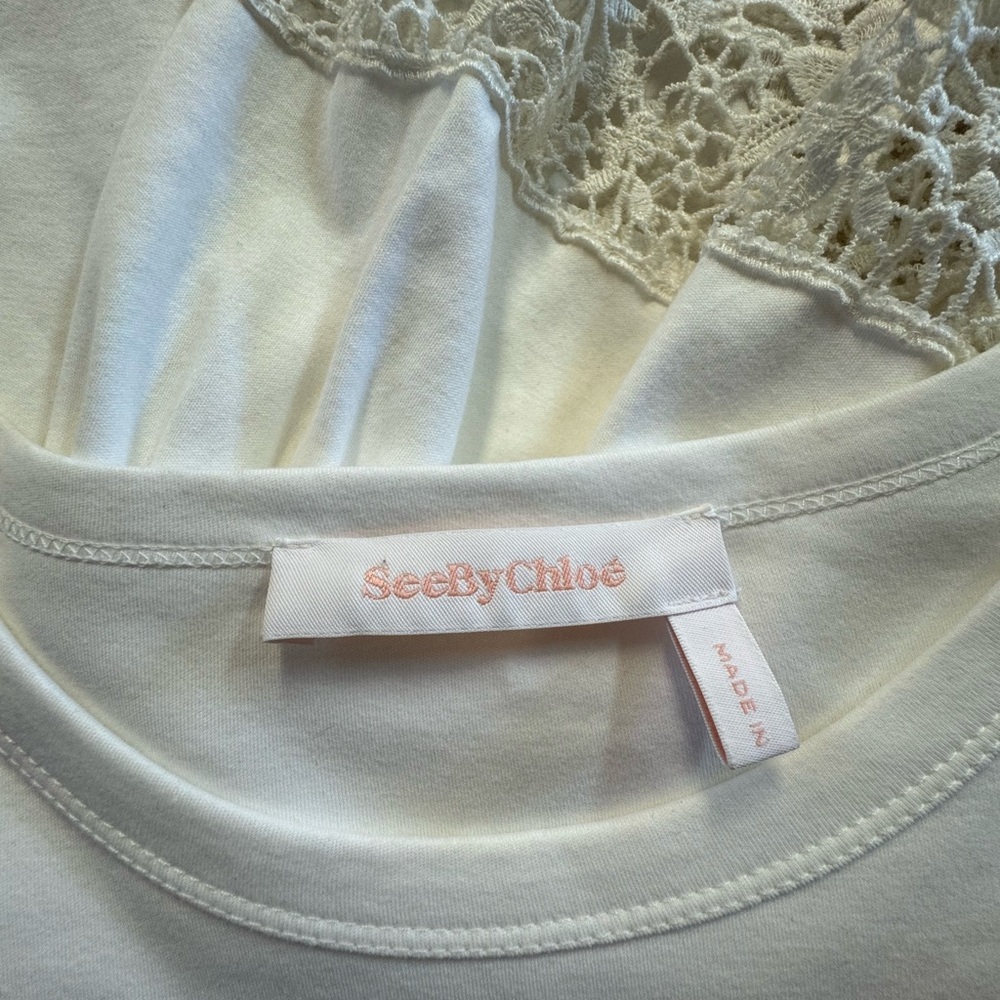 Seeby Chloé White Powder Lace Cuff Blouse Size L Cotton - Picture 5 of 7